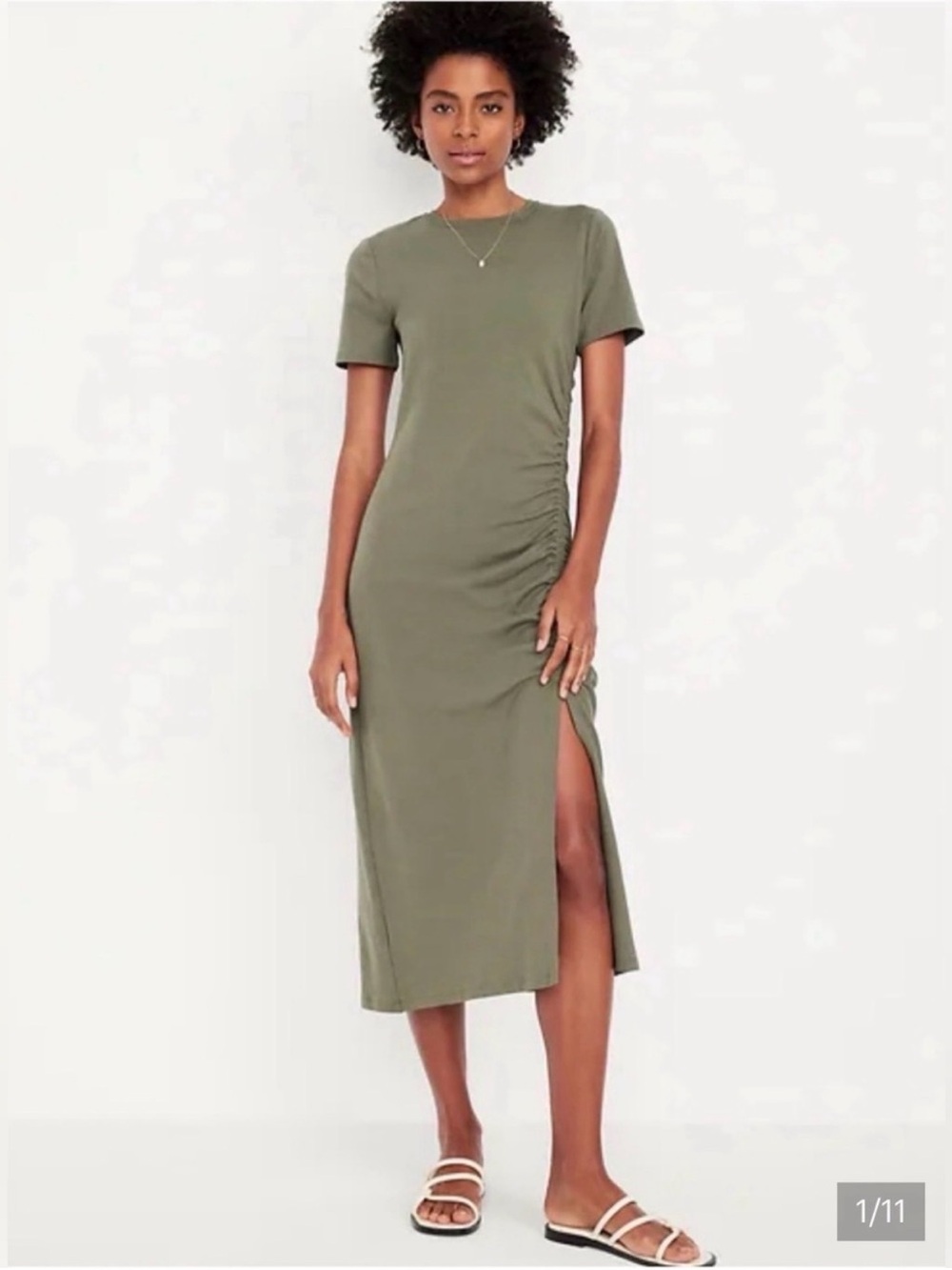 Old Navy 2x Olive Ruched Side-Slit Midi Dress - Women